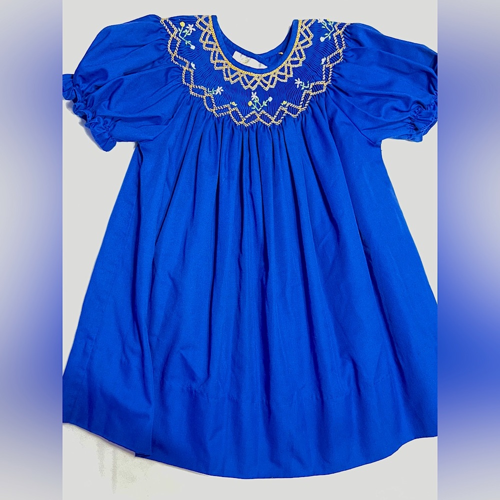 Rosalina Girls Royal Blue Embroidered Smocked Toddler Dress 18 Mth